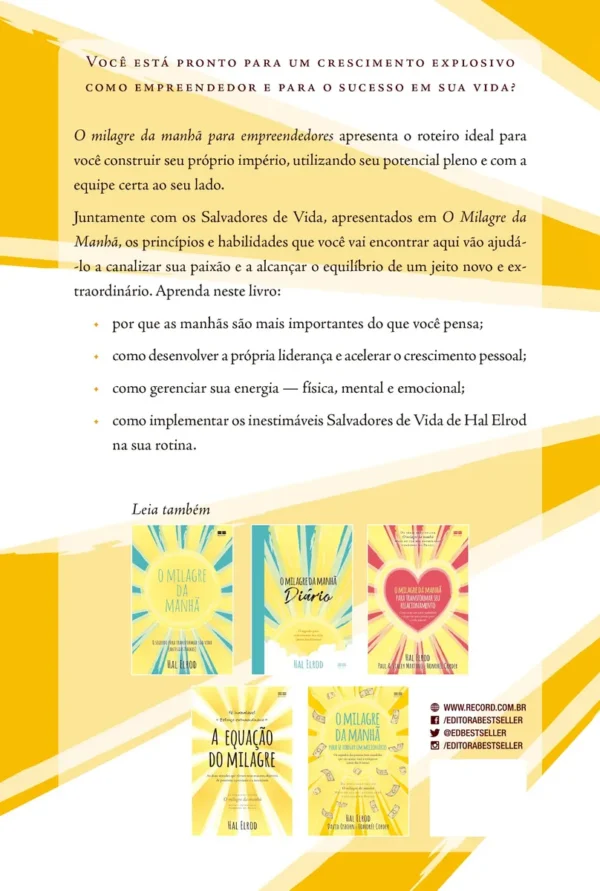 O milagre da manhã para empreendedores, de Elrod, Hal. Editorial Editora Best Seller, Capa Mole em Português, 2021 - Imagem 2