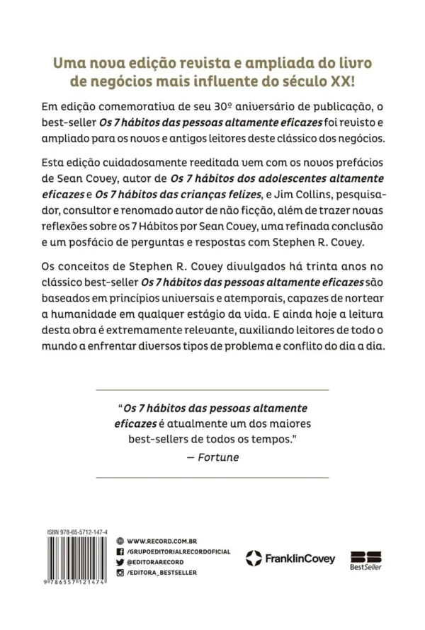 Livro Os 7 Hábitos Das Pessoas Altamente Eficazes (edição Comemorativa), De Stephen R. Covey Capa Mole Em Português, Editora Bestseller - Imagem 2